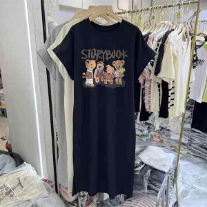 ワンピース レディース 大きいサイズ Tシャツワンピース ひざ下丈 ゆったりサイズ 妊婦 ルームウェア 部屋着 韓国風 ポリエステル グレー ブラック 接触冷感