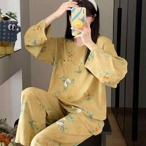 パジャマ レディース 春夏 ワンピース 接触冷感 半袖 ルームウェア 部屋着 コットン 寝巻き かわいい 水墨花柄 ストライプ ブルー イエロー ゴールド 体系カバー ゆったり