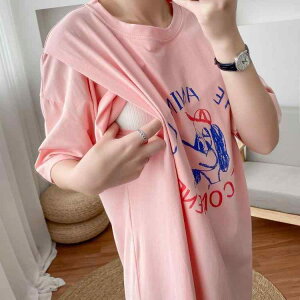 ワンピース レディース マタニティ 授乳服 半袖 ラウンドネック ポリエステル かわいい 犬柄 春