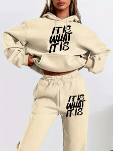 スウェット レディース 長袖 上下セット 部屋着 ストリート系 アルファベット柄 プリント パーカー ポリエステル ジャージ カジュルスタイル カーキ ブルー グレー コーヒー 紺色 レッド ブ