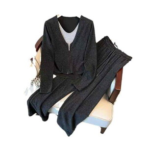 スウェット レディース セットアップ 深グレー 杏色 プルオーバー ワイドレッグパンツ 上下 2点 長袖 無地 普段使い 御姐風