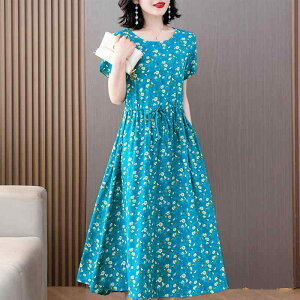 ワンピース レディース ミセス 40代 50代 ママ 半袖 Aラインワンピース 中 long 丈 ゆったり ポリエステル 花柄 普段使い おしゃれ着
