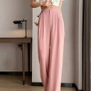 パンツ レディース 春秋 ワイドパンツ ゆったり ストレート 大きいサイズ ピンク系 カジュアルパンツ ポリエステル 無…