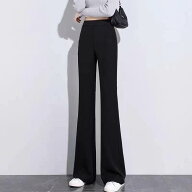 パンツ レディース 春秋 微フレアパンツ ストレッチ 伸縮性 ウエストゴム センタープレス テーパードパン…