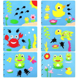 絵本 キッズ DIY 手作り 親子 知育玩具 フェルト 布製 貼り付け 知育おもちゃ 指先訓練 モンテッソーリ 幼児教育 ストーリー 物語 小さなかえる ママ探し カラス 水飲み ウサギ カメ競争 アヒルの子