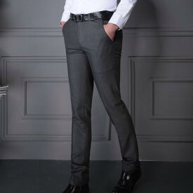パンツ 男性用 ビジネス フォーマル スラックス ストレート 伸縮性 ポリエステル 春秋 グレー ブラック