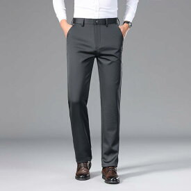 スラックス 男性用 ビジネス カジュアル パンツ 厚手 薄手 伸縮性 ストレート 黒 ブラック グレー 紺 ネイビー ポリエステル