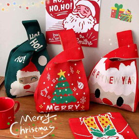 バッグ レディース クリスマス 新年 ギフト ニット バッグ 手提げ 鞄 大容量 クリスマスツリー サンタクロース トナカイ ディア 柄 ポリエステル かわいい