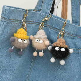 キーホルダー かわいい 小動物 バッグチャーム ふわふわ ストラップ キーリング グレー ベージュ スカイブルー ブラック くすみピンク レッド イエロー ブラウン 真皮