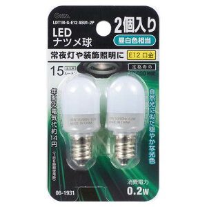 OHM �I�[���d�@�@LED�i�c�����i0.2W/15lm/�����F/E12/2����j LDT1N-G-E12AS91-2