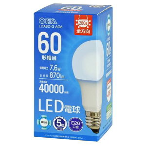 OHM �I�[���d�@�@LED�d���i60�`����/870lm/�����F/E26/�S�����z��280°/7.6W/�����Ή��j LDA8D-G AG6