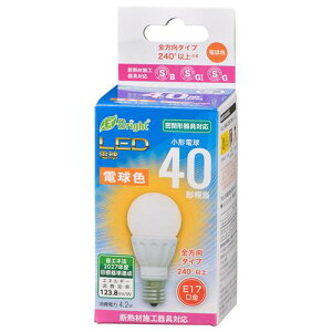 OHM �I�[���d�@�@LED�d�� ���`�i40�`����/520lm/4.2W/�d���F/E17/�S�����z��240°/�����Ή�/�f�M�ގ{�H���Ή��j LDA4L-G-E17 IS22