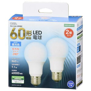 OHM �I�[���d�@�@LED�d���i60�`����/860lm/�����F/E26/�S�����z��280°/���`���Ή�/2���j LDA7D-G AG52 2P
