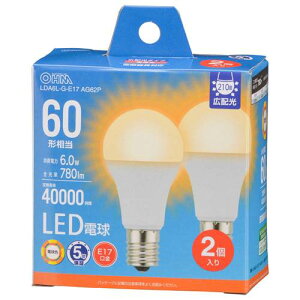 OHM �I�[���d�@�@LED�d�� ���`�i60�`����/780lm/6.0W/�d���F/E17/Ra84/�L�z��210°/���`���Ή�/�f�M�ގ{�H���Ή�/2���j LDA6L-G-E17 AG62P