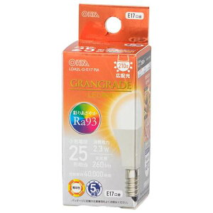OHM �I�[���d�@�@LED�d�� ���`�iRa93/25�`����/�d���F/260lm/2.3W/E17/�L�z��210°/���`���Ή�/�f�M�ގ{�H���Ή��j LDA2L-G-E17 RA
