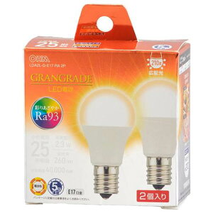 OHM �I�[���d�@�@LED�d�� ���`�iRa93/25�`����/�d���F/260lm/2.3W/E17/�L�z��210°/���`���Ή�/�f�M�ގ{�H���Ή�/2���j LDA2L-G-E17 RA 2P