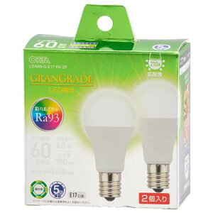 OHM �I�[���d�@�@LED�d�� ���`�iRa93/60�`����/�����F/780lm/6.0W/E17/�L�z��210°/���`���Ή�/�f�M�ގ{�H���Ή�/2���j LDA6N-G-E17 RA 2P