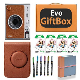 【ギフト チェキB】富士フィルム（フジフィルム）ハイブリッドインスタントカメラ　チェキEvo C ブラウン instax mini Evo C BR カメラケース付き ギフトBOXセット