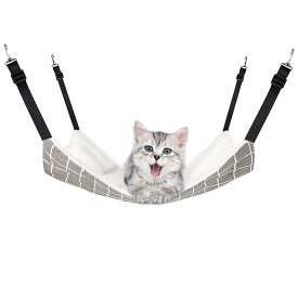 YFFSFDC 猫 ハンモックはんもっくキャット 椅子 ケージ用 大きい 耐荷重10KG サイズ調整可能 58cm x 48cm、キャット 椅子 ケージ用 大きい 耐荷重6KG サイズ調整可能 48cm x 38cm ペット 遊び場 通気性 金具丈夫 冬夏両用長さ調節可能 両面使用 (グレーグリット, L)