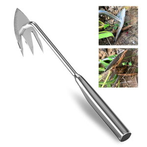 Hueapion 草取り道具 雑草ブラシ 雑草取り器具 全長340mm 草取り 草刈り ステンレス製 片手鍬 草取りグッズ 根こそぎ 便利 コンパクト耕作鍬 除草工具 園芸用