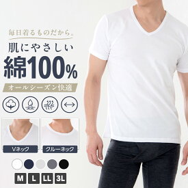 ＼【店内全品ポイント10倍】8/18 23:59まで／ 【一部予約】綿100％インナー メンズ インナー Vネック クルーネック 半袖 肌着 綿100％ 無地 M L LL 3L 全5色