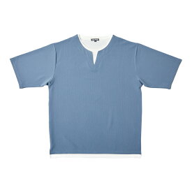 フェイクレイヤード5分袖Tシャツ メンズ Tシャツ キーネック フェイクレイヤード 重ね着風 M L LL 3L 全5色