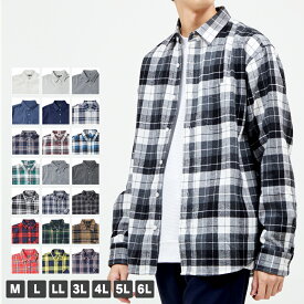 ネルシャツ メンズ シャツ 長袖 無地 チェック 柄 大きいサイズ M L LL 3L 4L 5L 6L 全22色