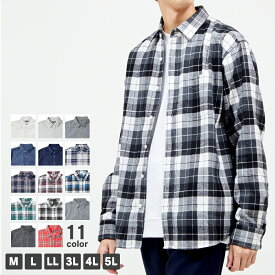 【SALE】ネルシャツ メンズ シャツ 長袖 無地 チェック 柄 大きいサイズ M L LL 3L 4L 5L 全11色