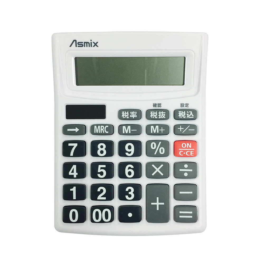 ビジネス電卓 12桁 ホワイト カラー電卓 新消費税対応 税計算 ビジネス 家計簿 文字が大きい 見やすい 読みやすい かわいい アスカ Asmix C1234W 送料無料