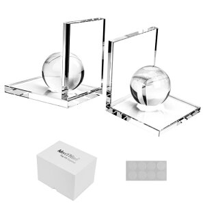 60mmクリスタルボール付きMerryNineクリスタルブックエンド、重い本用の2ペアL字型クリスタルブックエンド、本棚オフィススクールライブラリ用のノンスキッドスタディギフト