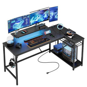 Bestier l字デスク ゲーミングデスク LED付き 幅107cm コンセント付き パソコンデスクL字型 デスク 机 ライトオーク