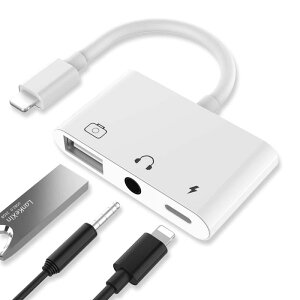 i-Phone USB J A_v^[ lightn-ing 3in1 OTGΉ i-Phone USBnu 3.5mm CzWbN L[{[hڑ Avsv fWJ̎ʐ^/rfI Phone/i-Pad ] JA_v^ i-Ph