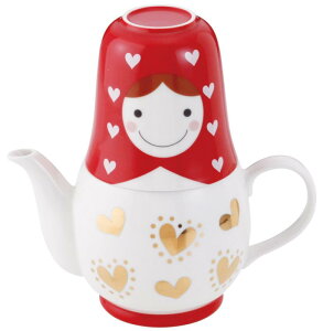 サンアート かわいい食器 「 マトリョーシカ 」 ティーポットカップ(2人用ティーセット) 赤×白 san1790