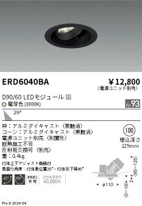 ERD6040BA 遠藤照明 DUAL ユニバーサルダウンライト D90 D60 電球色3000K 広角【電源ユニット別売】