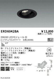 ERD6042BA 遠藤照明 DUAL ユニバーサルダウンライト D90 D60 白色4000K 超広【電源ユニット別売】