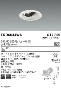 ERD6044WA 遠藤照明 DUAL ユニバーサルダウンライト D90 D60 電球色3000K 超広【電源ユニット別売】