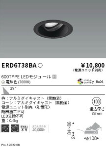 ERD6738BA �����Ɩ� COB���j�o�[�T���_�E�����C�g ���R�[�� 600�^�C�v 3000K �L�p �d���F�y�d�����j�b�g�ʔ��z