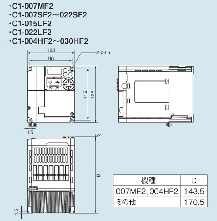 楽天市場】C1-022LF2 日立産機 インバーター WJシリーズC1-2型 三相 