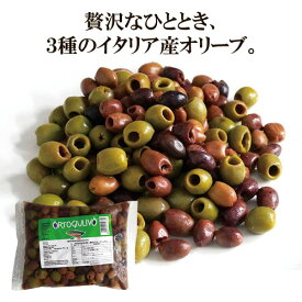【冷蔵】【種抜き】マダマ オリーブ 3種ミックス 800g【固形量:400g】【賞味26年5月6日】　| ミックスオリーブ おつまみ 前菜 アンティパスト オードブル サラダ ワインのお供 盛り合わせ