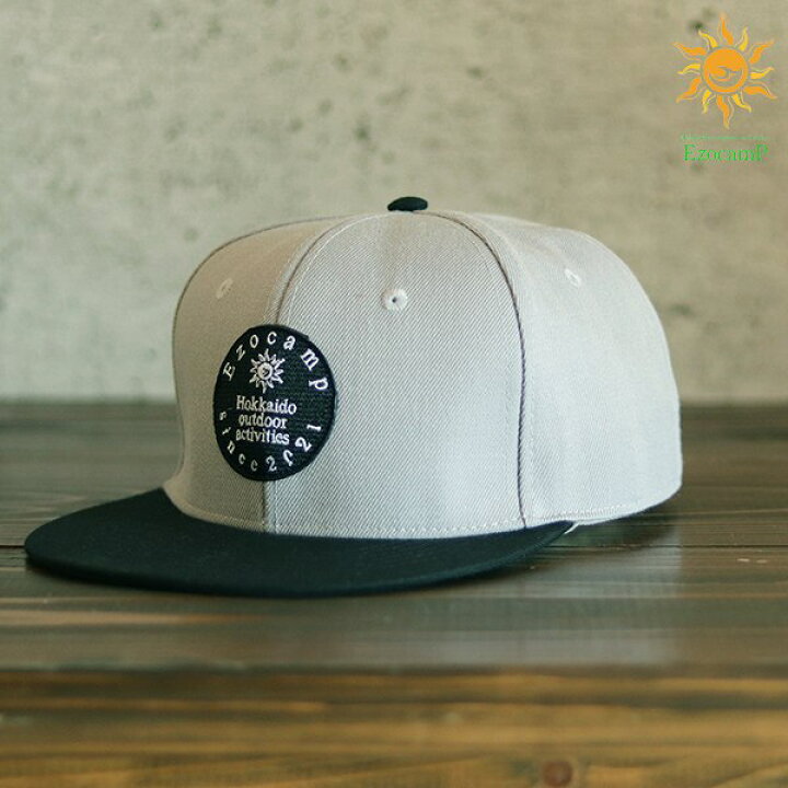 楽天市場 Ezocamp スナップバックキャップ アウトドア 帽子 Cap 野外 キャンプ ハイキング 北海道発 店舗オリジナル おしゃれ ファッション 誕生日 父の日 プレゼント 贈り物 ギフト 大きいサイズ Fサイズ56 59cm ビック58 62cm Sビック60 65cm ライトグレー