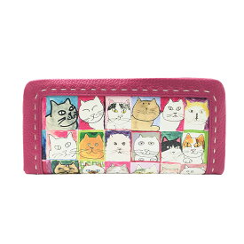 Manhattaner's マンハッタナーズ クラフトパース 長札入れ ラウンドファスナータイプ 75-1694 猫 猫柄 久下貴史 くげ たかし 絵 ミニキャンバスでニャーな構造 五つ子タキシード猫 ナナが28 ピッグパース シリーズ 牛革 プレゼント 母の日 敬老の日 猫好き