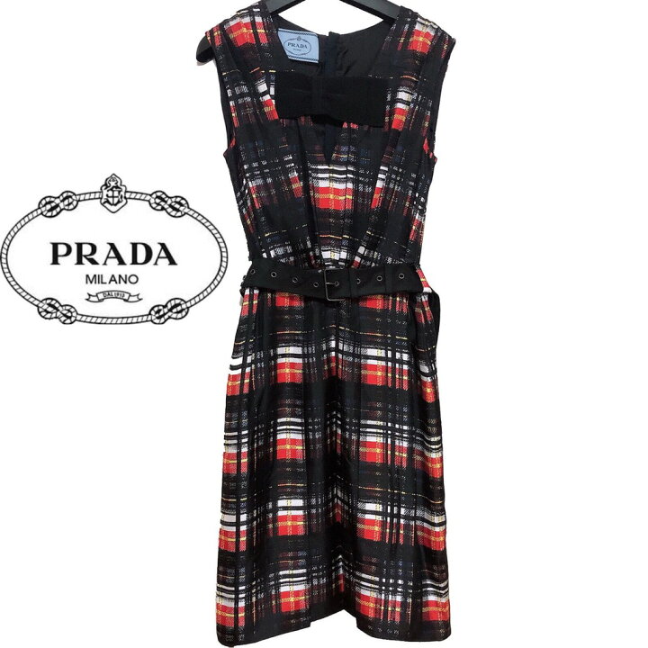 楽天市場】【新品】PRADA プラダ ギンガムチェック リボン ワンピース 