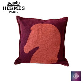 HERMES エルメス クッション カバー 馬 レッド 赤 オレンジ インテリア リビング カシミヤ カシミア 中古