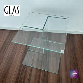 【美品】GLAS ITALIA グラスイタリア ガラス サイドテーブル ナイトテーブル クリア インテリア 家具 展示品 中古