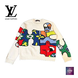 【中古】LOUIS VUITTON ルイヴィトン LVパズル ニット ジャガード ホワイト RM231 VW2 HON63W メンズ L 1AB4QA 正規品