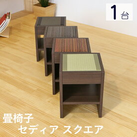 こうひん 日本製 畳椅子 和風スツール 『セディア スクエア』 1台 単品 フレーム2色×畳4色から選べる 約 幅30cm 奥行30cm 高さ38cm 便利な荷物置き付き 背もたれなし