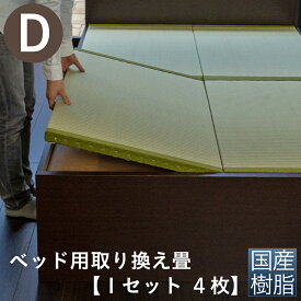 こうひん 日本製 ベッド用取り換え畳 サイズオーダー ダブル 4枚タイプ 国産樹脂製（セキスイ migusa アースカラー） 選べる個性的な4色 スタイリッシュな目積織の縁なしタイプ 【畳のみ】