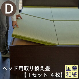 こうひん 日本製 ベッド用取り換え畳 サイズオーダー ダブル 4枚タイプ 国産和紙製（ダイケン 健やかおもて） 選べる和モダンな4色 昔ながらの和室の畳と同じ引目織の縁付きタイプ 【畳のみ】