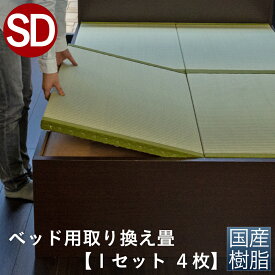 こうひん 日本製 ベッド用取り換え畳 サイズオーダー セミダブル 4枚タイプ 国産樹脂製（セキスイ migusa アースカラー） 選べる個性的な4色 スタイリッシュな目積織の縁なしタイプ 【畳のみ】