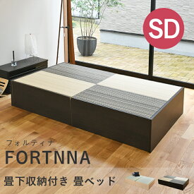 こうひん 日本製 収納付き 畳ベッド 『フォルティナ』 セミダブルサイズ 畳：国産樹脂製（セキスイ migusa アースカラー） 選べる個性的な2色 スタイリッシュな目積織の縁なしタイプ 取り扱いが簡単な4枚畳仕様